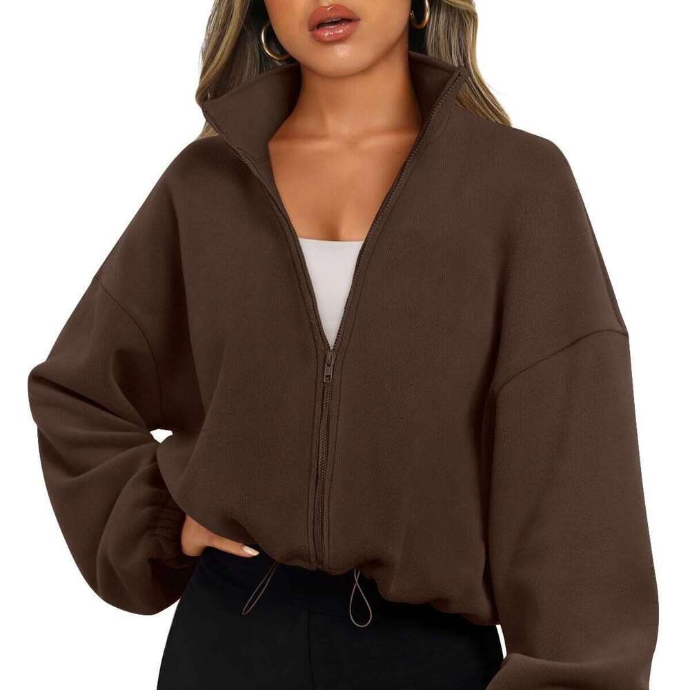 Autumn Fashion Casual Stand Up Collar Long Sleeved Zipper Drawstring Warm Cardigan Loose Hoodie Fashionable Quality Classic