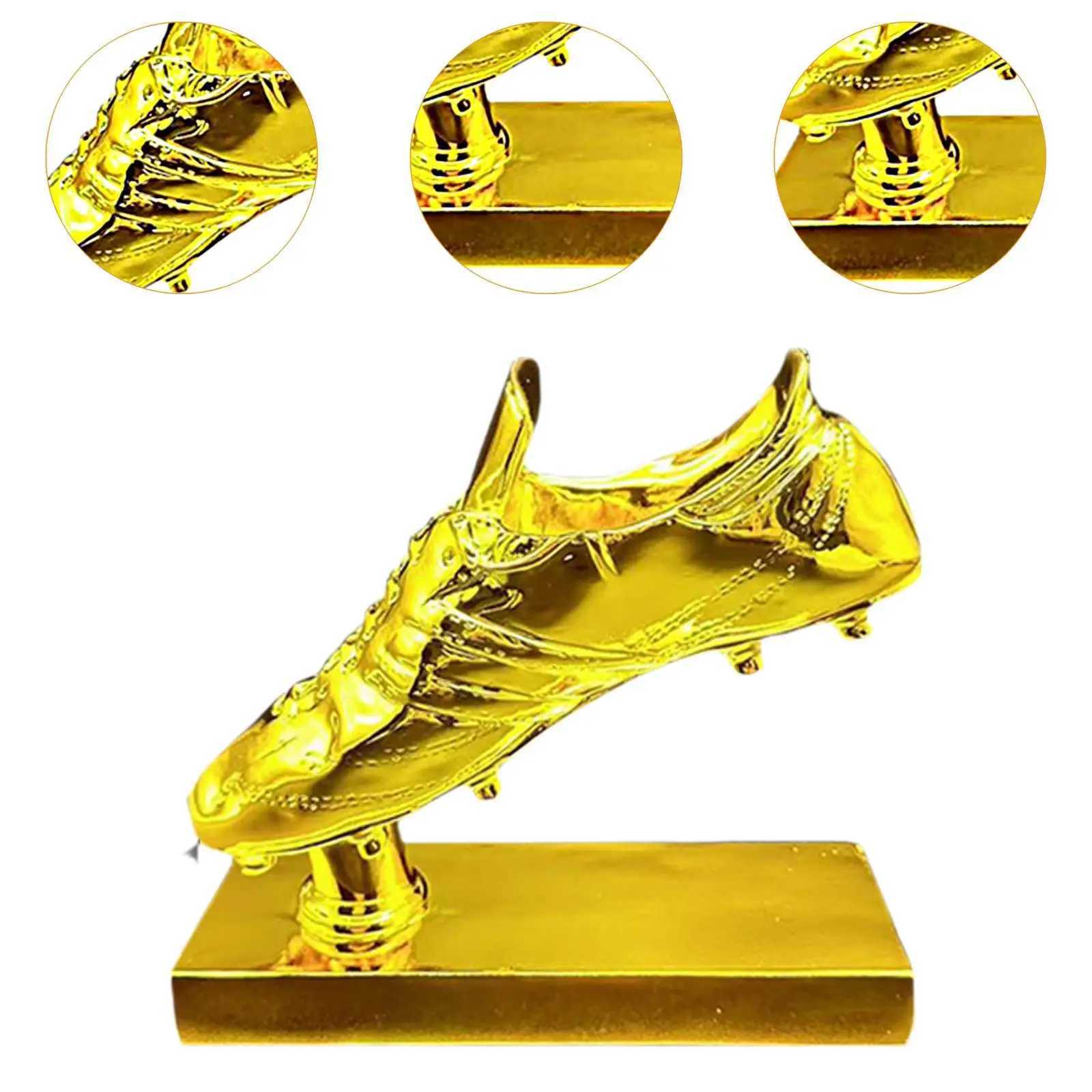 Golden Boot Soccer Trophy Sculpture Collectible Shoe Crafts Figurine Resin Trophy for Living Ro He Decor Cabinet Entrance Y241212