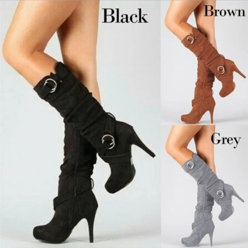 Womens retro sexy knee high boots thin high heels platform womens shoes Plus size Zapatos De Mujer Bota 241213