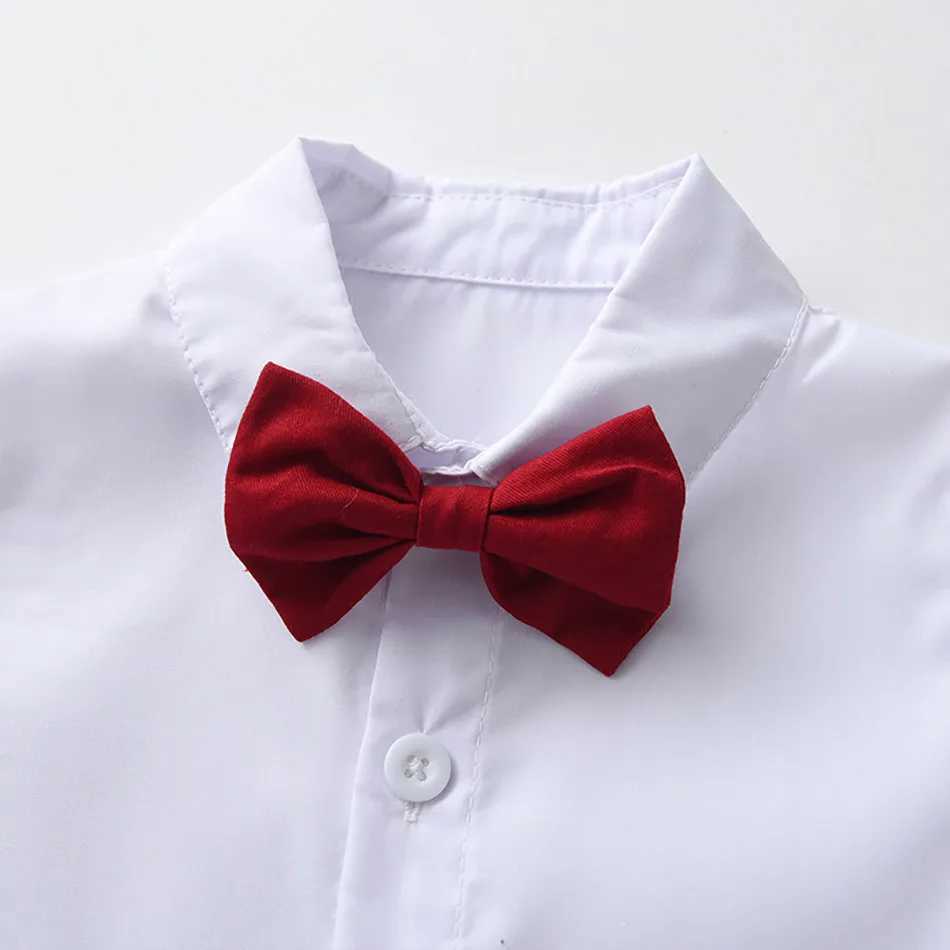 Childrens mens formal shirt bow with red pendant short sleeved party performance set childrens summer gentleman set W241213