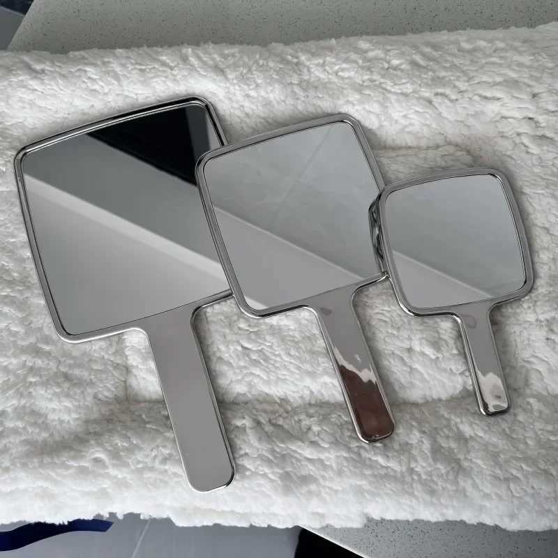 Electroplated Handle Makeup Mirrors HD Beauty Portable Round Hand Square Hand Small Make Up MirrorXJ241213