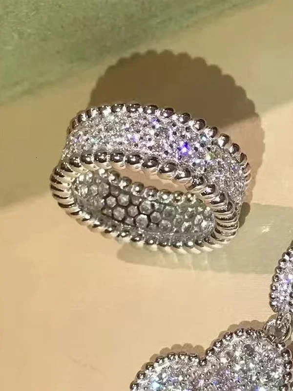 Anniversary Gifts Jewelry For Women Gold Color Silver Rings Full Stone Rose Engagement Wedding 241213