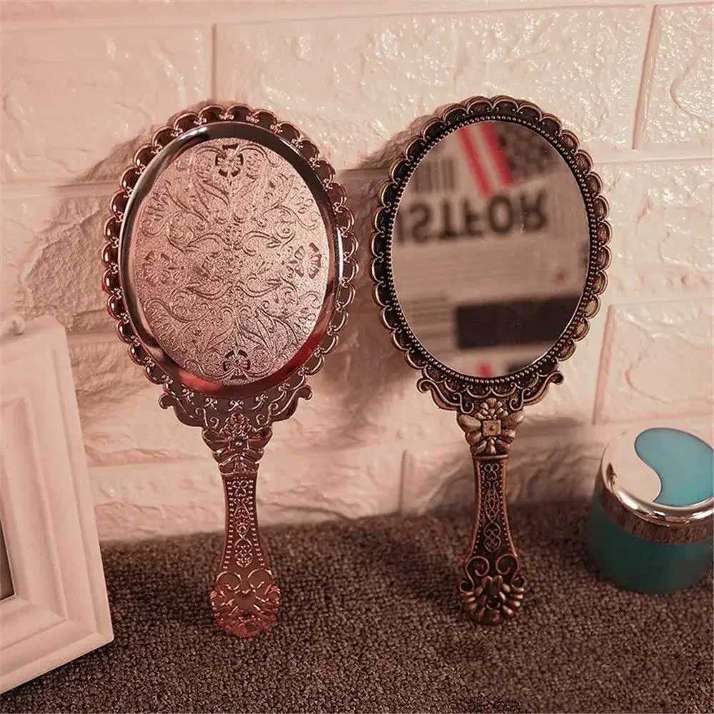 Portable Handheld Makeup Vanity Mirror Retro Carved Makeup Hand Mirror SPA Salon Compact Women Cosmetic MirrorsXJ241213