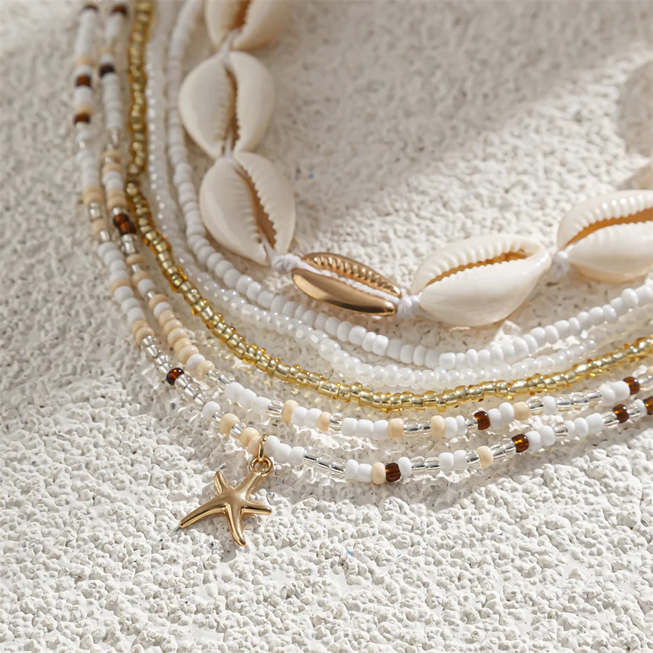 Ingemark 6Pcs Boho Starfish Pendant Waist Chain for Women Girls Summer Beach Bikini Elastic Belly Belt Y2K Jewelry Accessories 241213