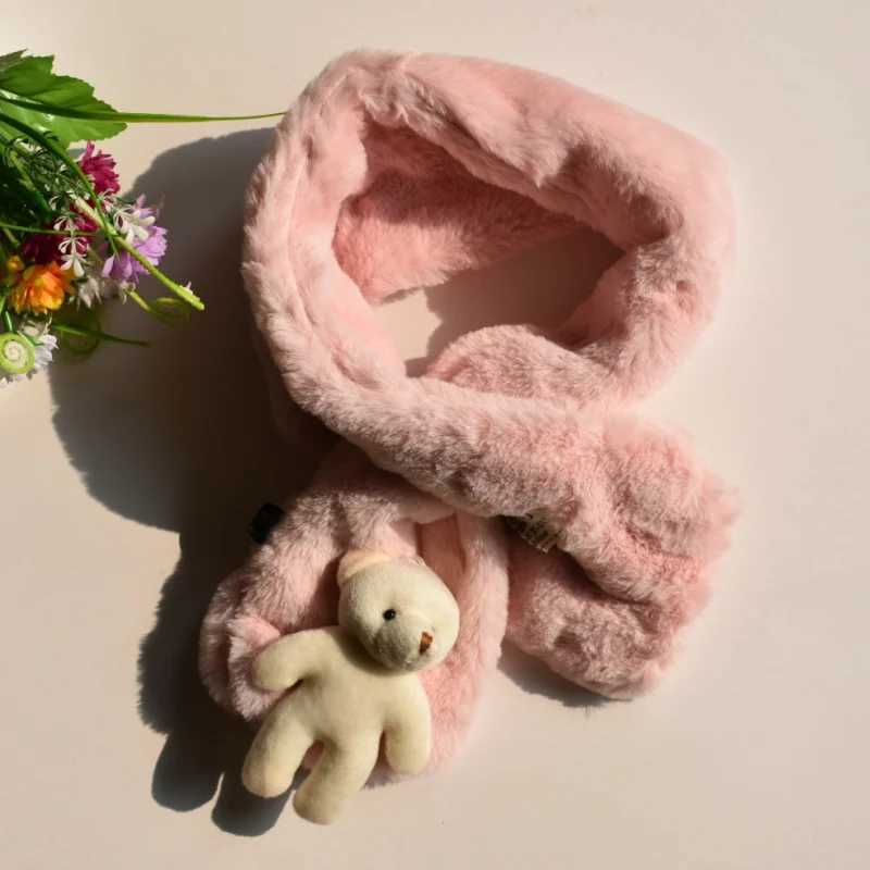 Scarves Wraps Intersection Shape Childrens Ring Warm Winter Scarf Cute 3D Cartoon Bear Imitation Rabbit Fur Collar Echarpe Girl Boys Scarves H241213