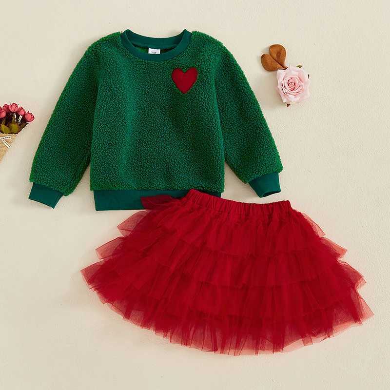 FOCUSNORM 0-4Y little girl Christmas costume set camouflage heart patch work long sleeved crew collar laminated chiffon skiing W241213