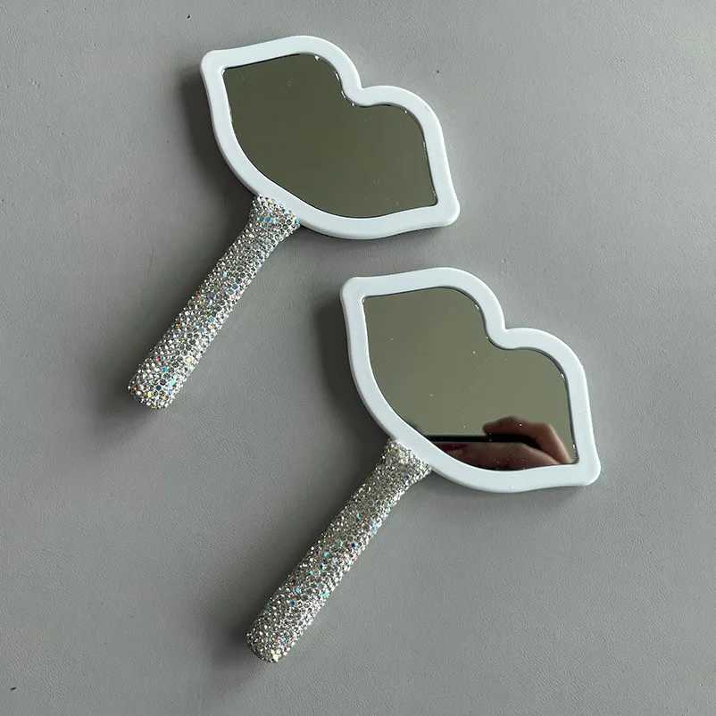 Womens Mirror Eyelash Extension Mirror Sticking Diamond Hand Mirror Fashionable High-end Beauty Handle Mirror Cosmetics MirrorsXJ241213