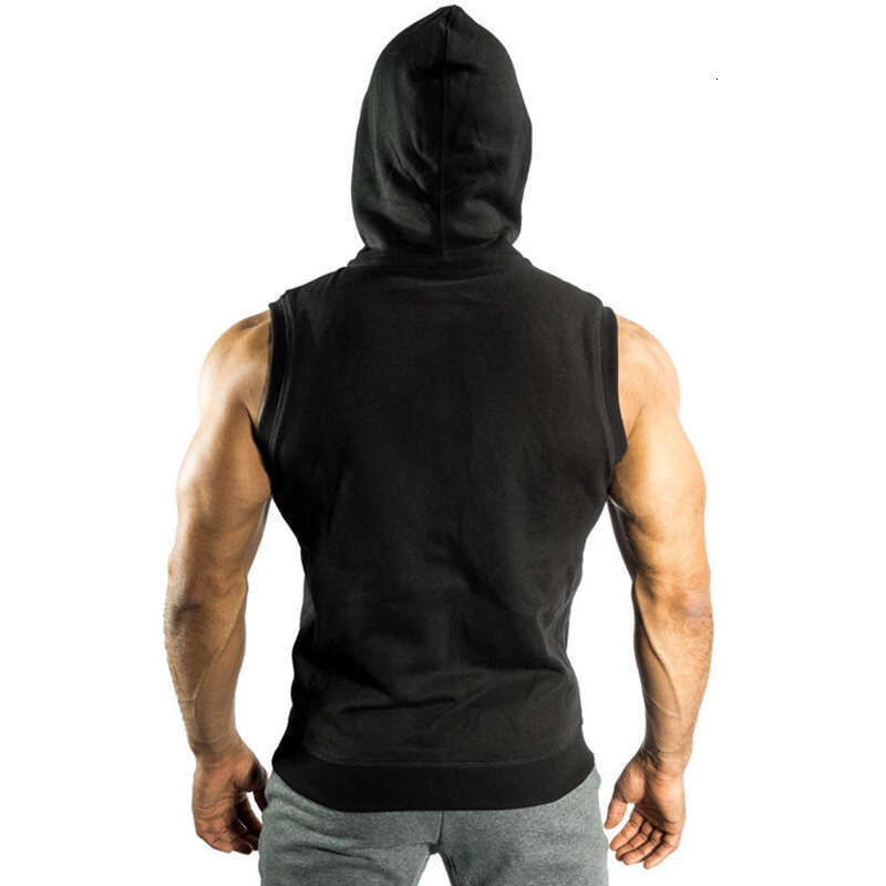 Foreign Trade Lace Up Hooded Zipper Sweatshirt Sleeveless Sports Jacket Men's Wholesale Fashion Quality Classic