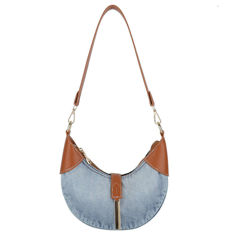 Advanced denim commuting women's style armpit dumpling French texture cow horn crescent bag, 2024 new casual fashion trend clothing