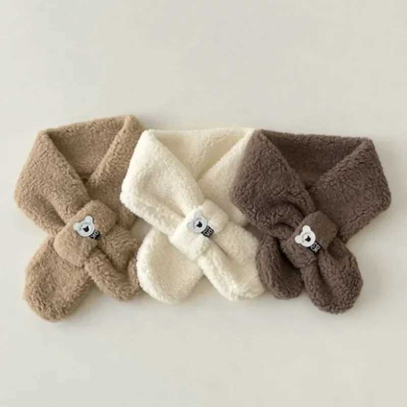 Scarves Wraps Winter Coral Fleece Pure Color Collar Children Soft Scarf Baby Boy Girls Plush Little Bear Neck Warm Scarves Outdoor Neckerchief H241213