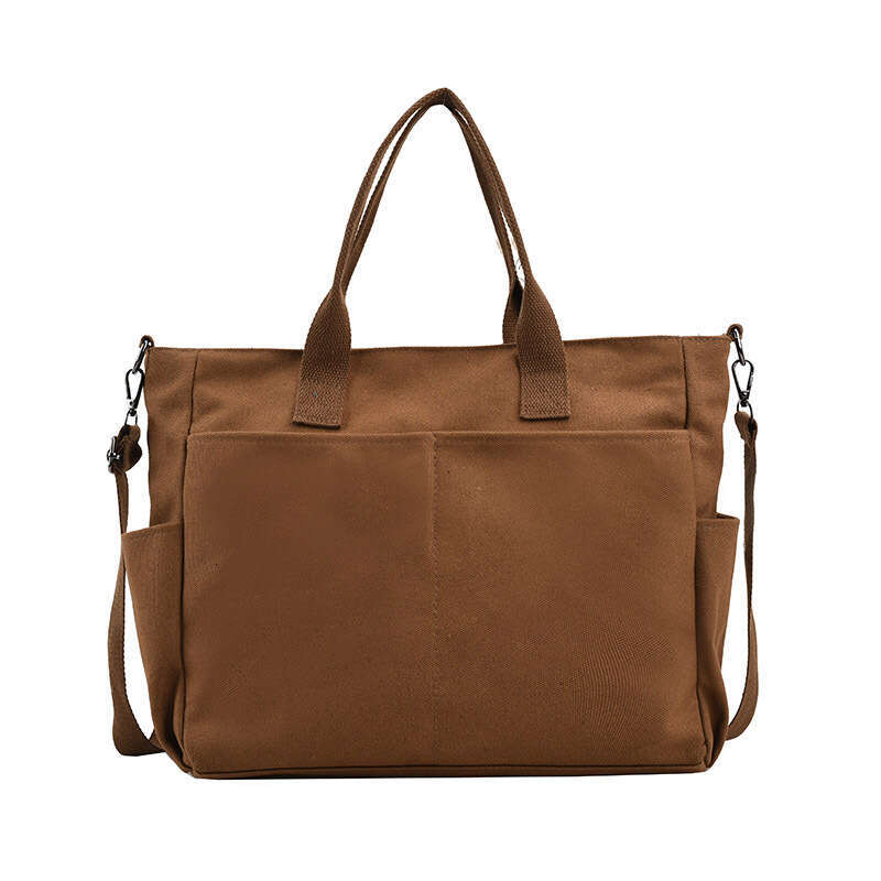 Large Capacity Canvas Solid Color Bag, Women's Single Shoulder Crossbody Handbag, Simple And Trendy College Student Class Bag