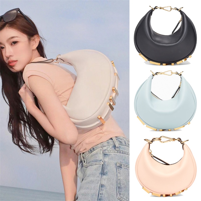 2sizes armpit mini half moon bag Luxury handbag Leather tote women men Designer bags purse Vintage loop crossbody Clutch cleo bags lady Evening crescent Shoulder bag