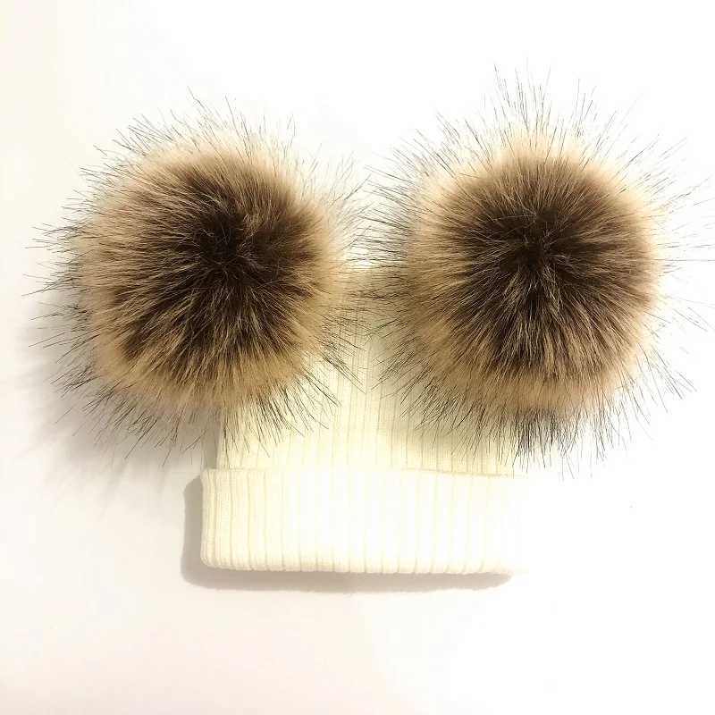 Kids Knit Faux Fur Double Pompom Hat Winter Caps For Baby Girl Toddler Children BeanieXJ241213