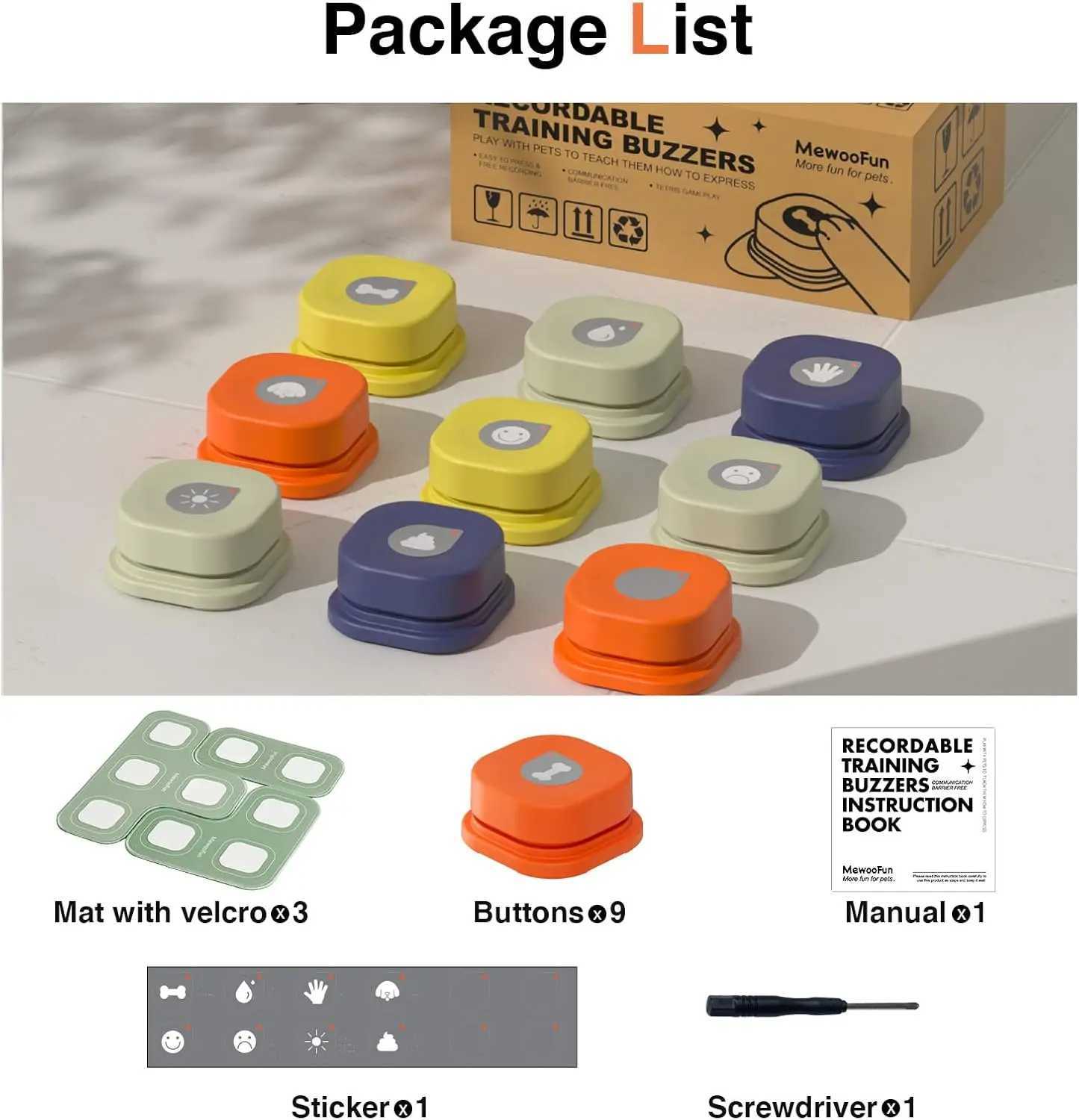 Friendly Dog Buttons for Communication Dog Training Speaking Buttons Dog Clicker with Mat Stickers 9Packs-Rubber Mat X241213