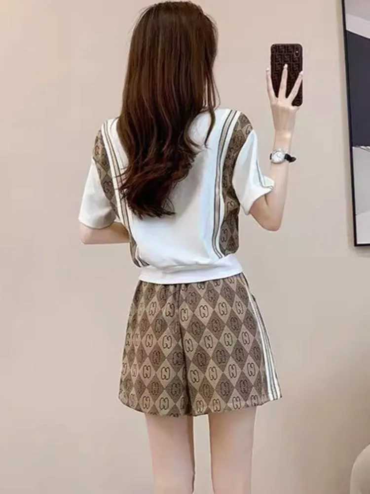 Women's Two Piece Pants 2024 Summer Thin 2 Pieces Sets Women Casual V-neck Short Pullover T-shirt Tops Conjuntos Korean High Waist Loose Pants Tr