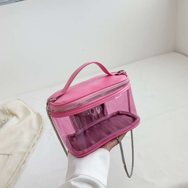 Internet celebrity transparent jelly summer niche hand-held box trendy single shoulder crossbody makeup wash bag, 2024 new item, chic and elegant clot