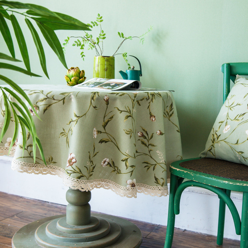 Fabric Cotton and Linen Wind Small Fresh Ins Round Household American Floral Tablecloth