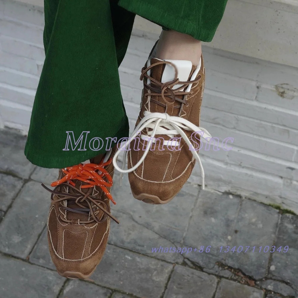 Round shoelaces mixed colors suede sneakers flat casual mesh sneakers brown er fashionable womens shoes ly arrived in 2024 241213