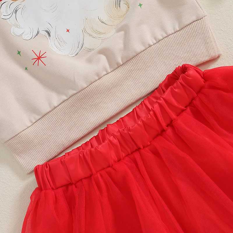 Toddler Girl Christmas Outfit Santa Claus Print Long Sleeve Sweatshirt Elastic Waist Tulle Skirt 2 Piece Set Fall Winter Clothes W241213