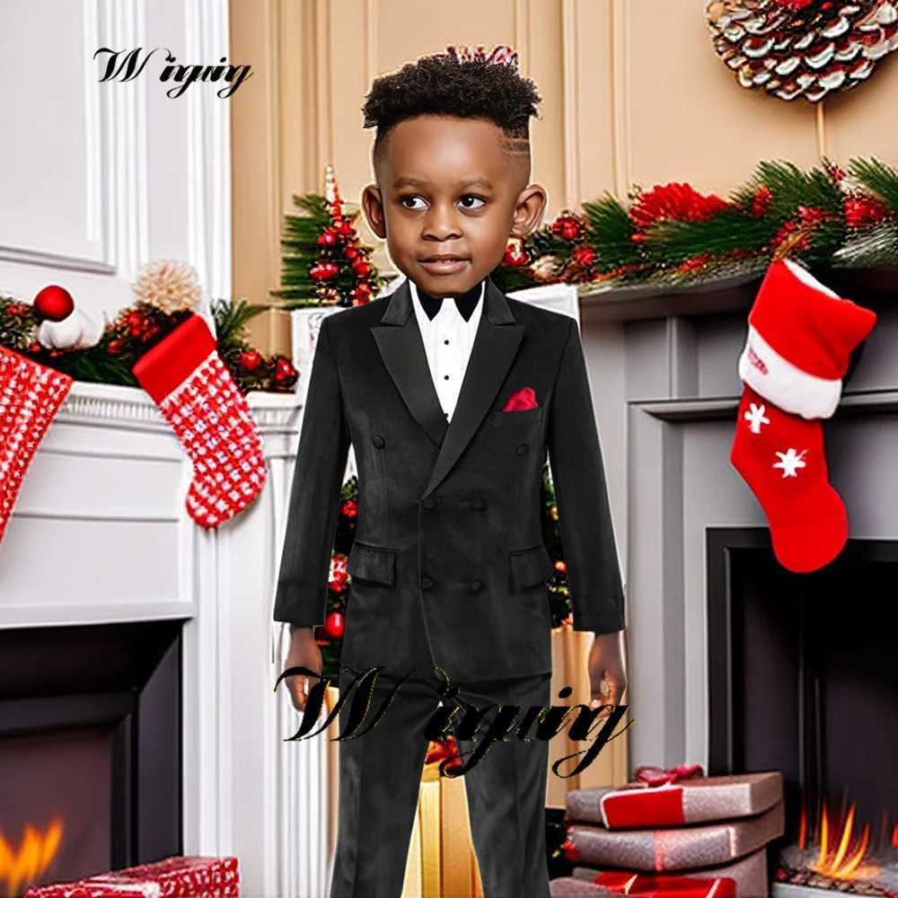 Boys Suit Velvet Jacket Pants 2 Piece Set Double Breasted Blazer Kids Wedding Tuxedo Gun Lapel Custom Clothes W241213