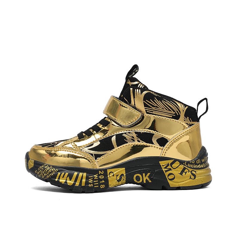 Tennis Shoes for Boys High Top Boots for Kids Outdoor Sports Non Slip Sneakers Free Shipping Childrens Basketball Shoes Gold ending Footwear size 28-4