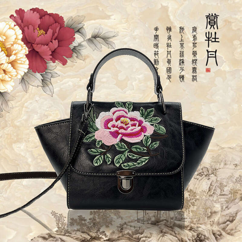 Handbag, Chinese embroidered peony women's bag, new ethnic style single shoulder crossbody bag