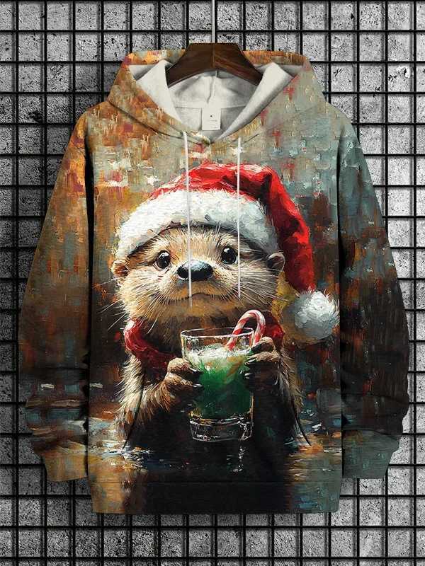 Christmas themed hoodie cute otter series 3D printed hoodie sweatshirt mens/womens adult hoodie boy coat Christmas childrens hoodie zipper W241213
