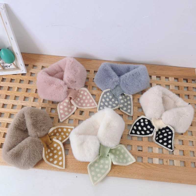 Scarves Wraps Korean Sweet Baby Scarf Imitation Rabbit Fur Winter Thick Warm Neckerchief for Princess Girl Outdoor Anti-Cold Kids Neck Cover H241213