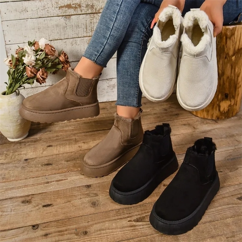 Winter Women Short Plush Warm Snow Boots Casual Shoes Suede Fur Chelsea Ankle Boots Flats Platform Ladies Shoes Botas 241212 - view 7