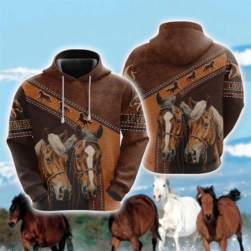 Horse Lover Hoodies For Men Clothes Casual Farm Graphic Sweatshirts Face Pullovers Equestrian Tracksuit Boy Y2k Top W241213