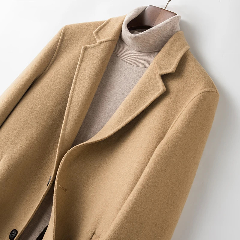 winter y high quality clothing business gentleman mens casual slim long wool coat light tan black gray 241213
