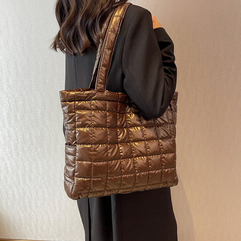 Puffer Tote Bag for Women Large Quilted Puffy Handbag Lightweight Satchel Purse Shoulder Bags for Work Travel Gym Shop Diagonal Span Tote Trend