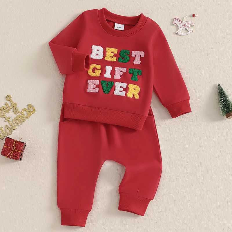 Childrens Christmas Set with Deer Print Long Sleeve Sweatshirt and Pants Set Childrens Christmas Clothing Boys and Girls Winter Clothing Set W241213