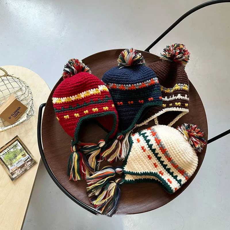 MILANCEL Winter Retro Childrens Knitted Hats Girls Warm Beanie Childrens Colorful Ear Protection Caps Boys Lei Feng CapsXJ241213