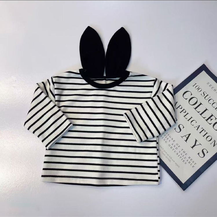 Spring and Autumn Children's Fashionable Long Sleeve Tops Featuring Rabbit Ears - Boys and Girls