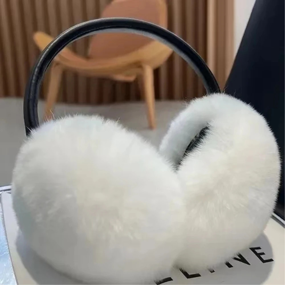 Womens natural fur earmuffs winter fur headphones soft and warm cables real Rex rabbit earmuffs cold weather 241211