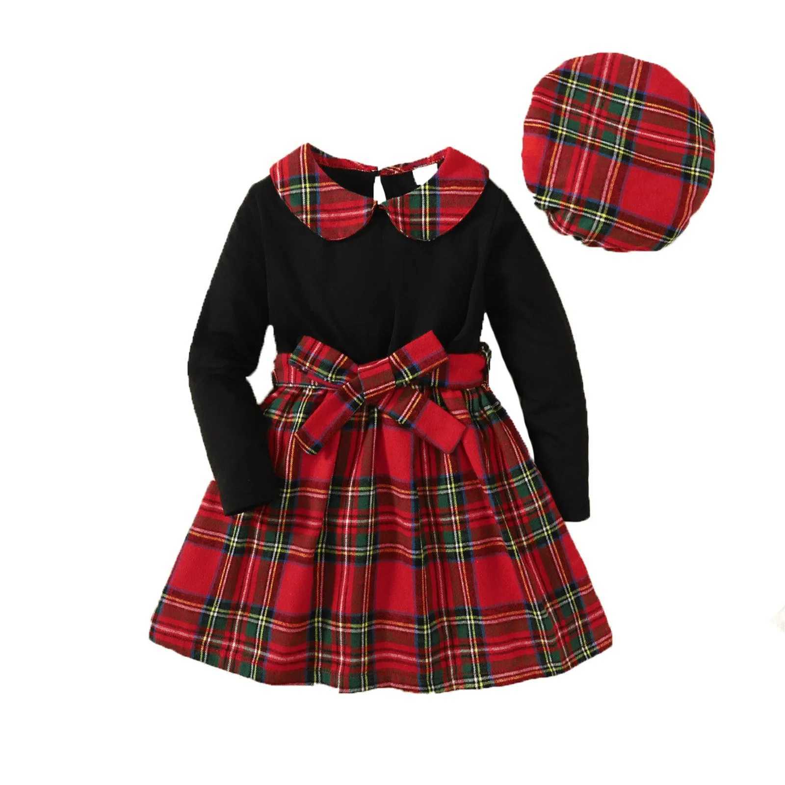 New Christmas Baby Long Sleeve Dress Set Long Sleeve Flat Dress Set Christmas Bow Princess Dress+Hat W241213