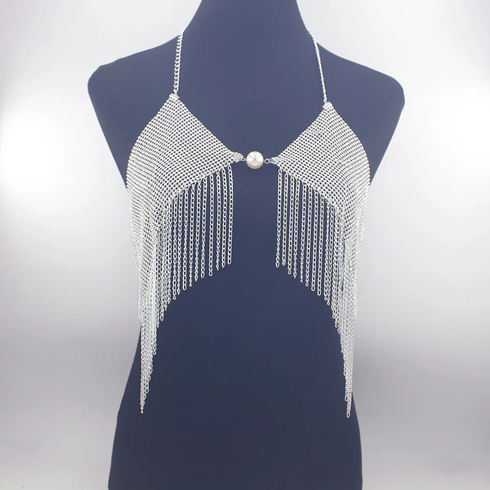 Full Rhinestones Tassel Women Bra Body Chain Good Quality Aluminum Underwear Nightclub Jewelry 241213