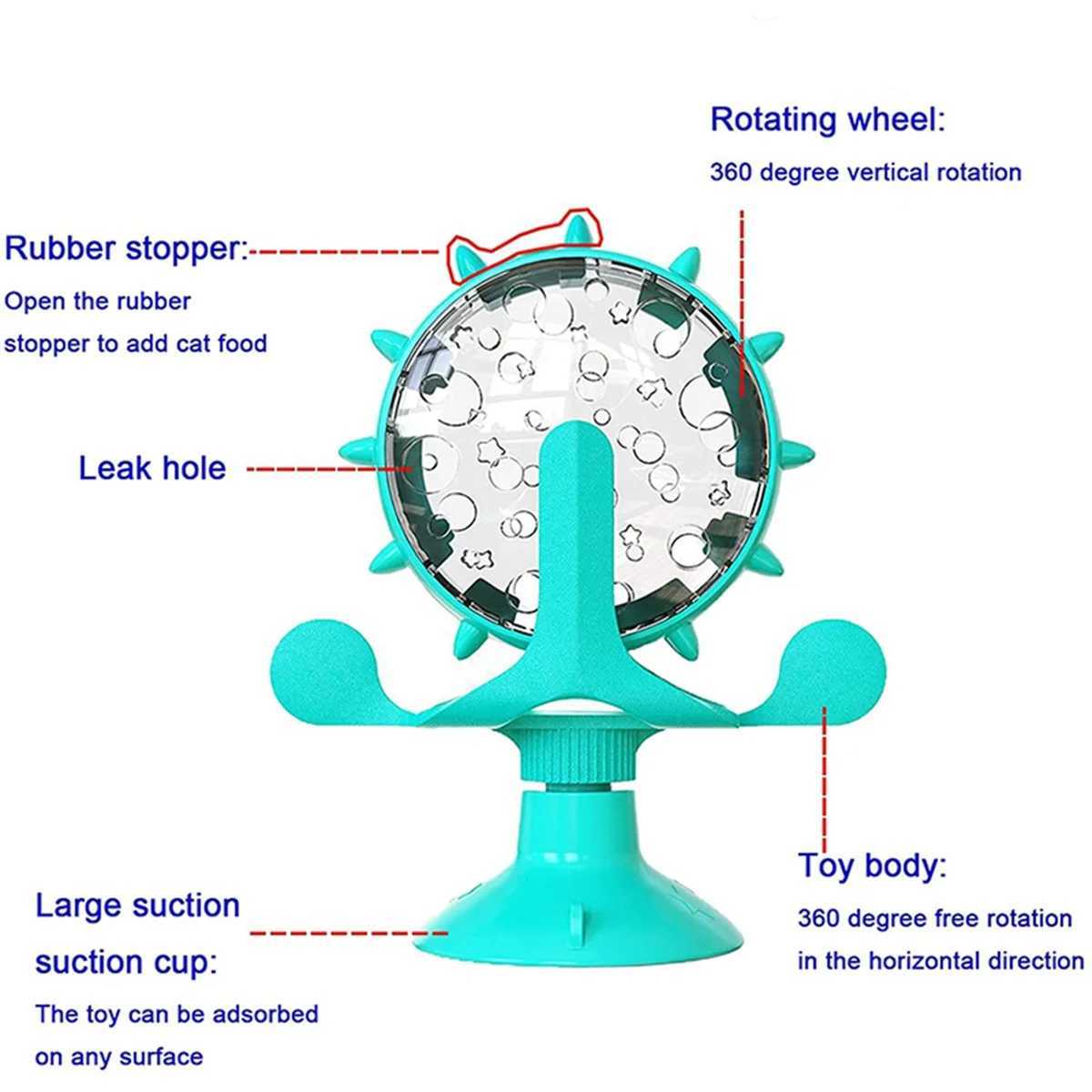 C Dog Puzzle Toy Interactive Cat Slow Feeding Machine Windmill Treatment Distribution Dog Toy with Powerful Suction Cup Pet Treatment Toy X241213
