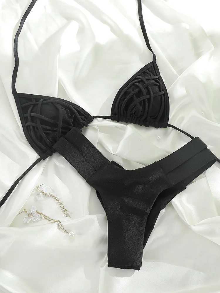 Miyouj Solid Swimsuits Women Sexy Bikinis Bandage Swimwear Cut Out Bathing Suit Triang Biquini Mujer 2-Piece Beachwear SummerXJ241212