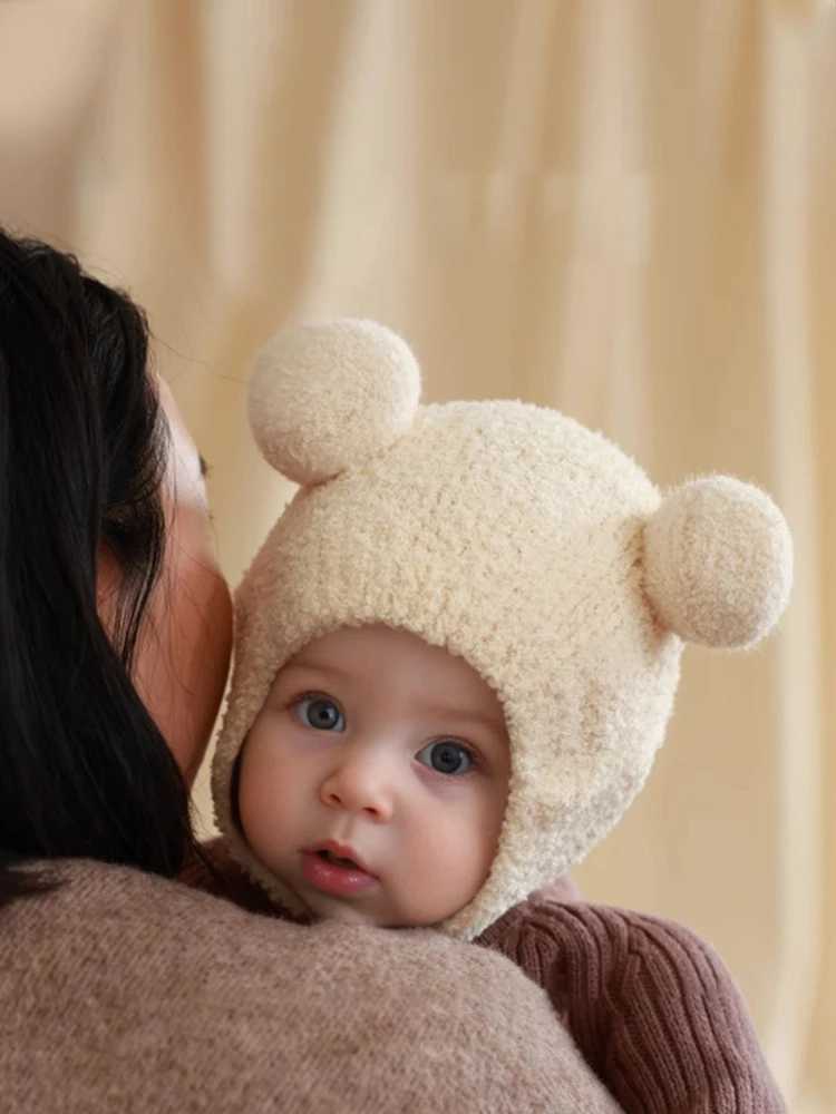 Baby Hat Autumn/Winter Baby Plush Hat Childrens Ear Protection Hat Coral Plush Cute Knitted Boys and Girls Winter SleXJ241213