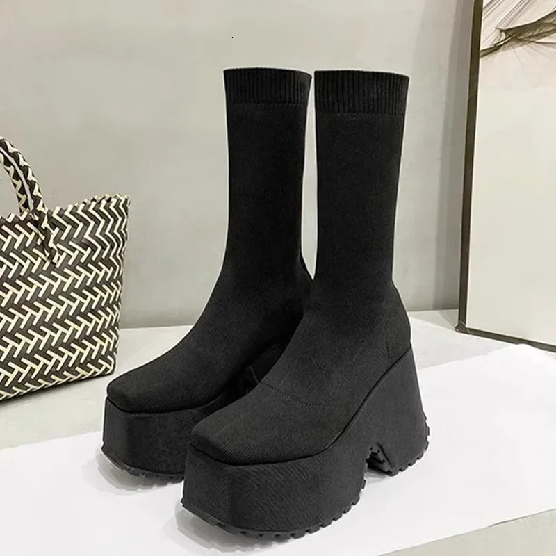 Super High Heels Platform Womens Ankle Boots Fashion Winter Shoes Classic Round Toes Elegant Womens Walking Non slip Botas 241213