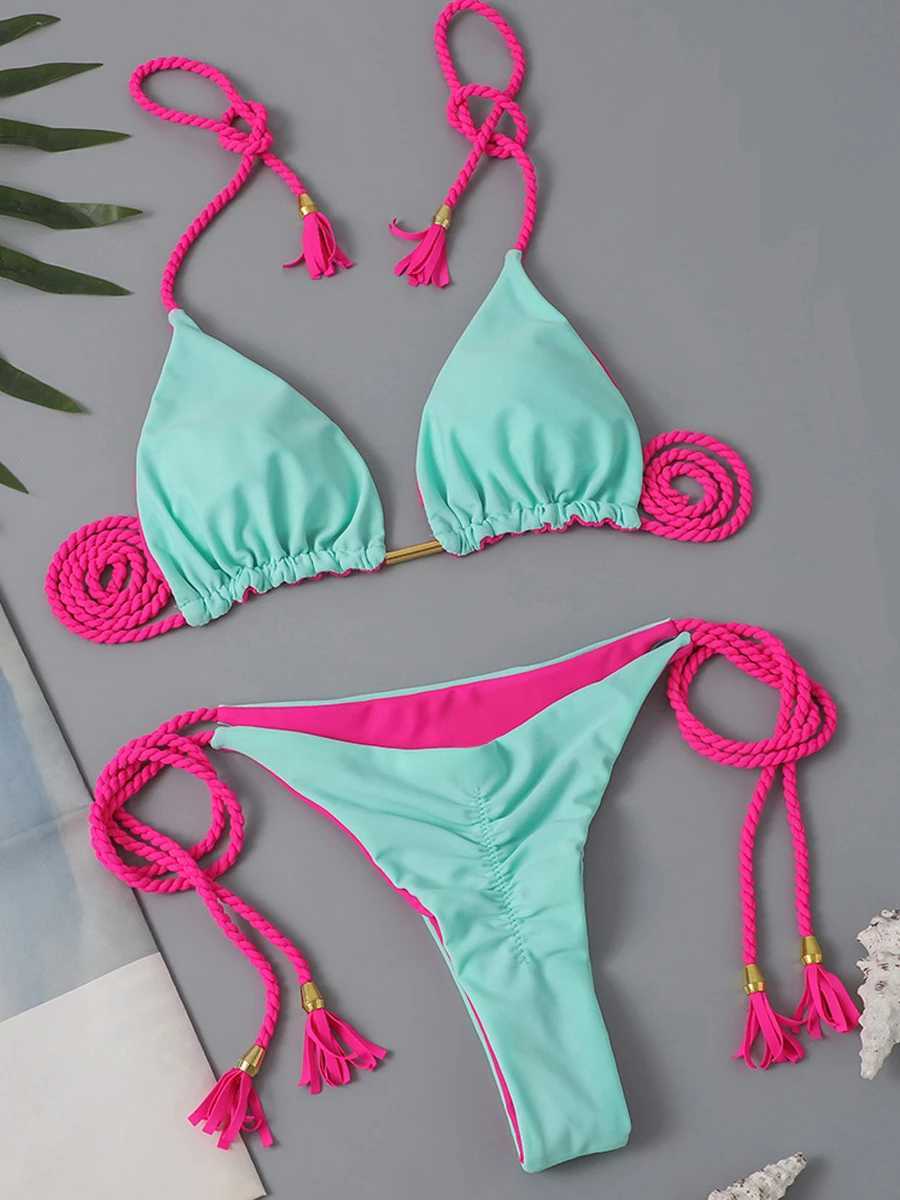 2023 Triang String Bikini Women Sexy Brazilian Swimsuit Tie Side Thong Swimwear Fa Bathing Swimming Suit Summer BeachwearXJ241212