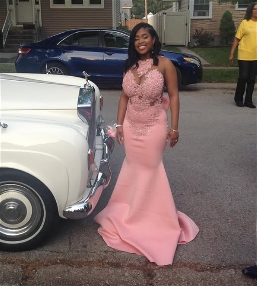 Charming Mermaid Evening Dress With Lace Elegant Plus Size Black Girls Pink Prom Dresses With Bow Gorgeous Formal Vestidos De Fiesta 2025 Sleeveless B