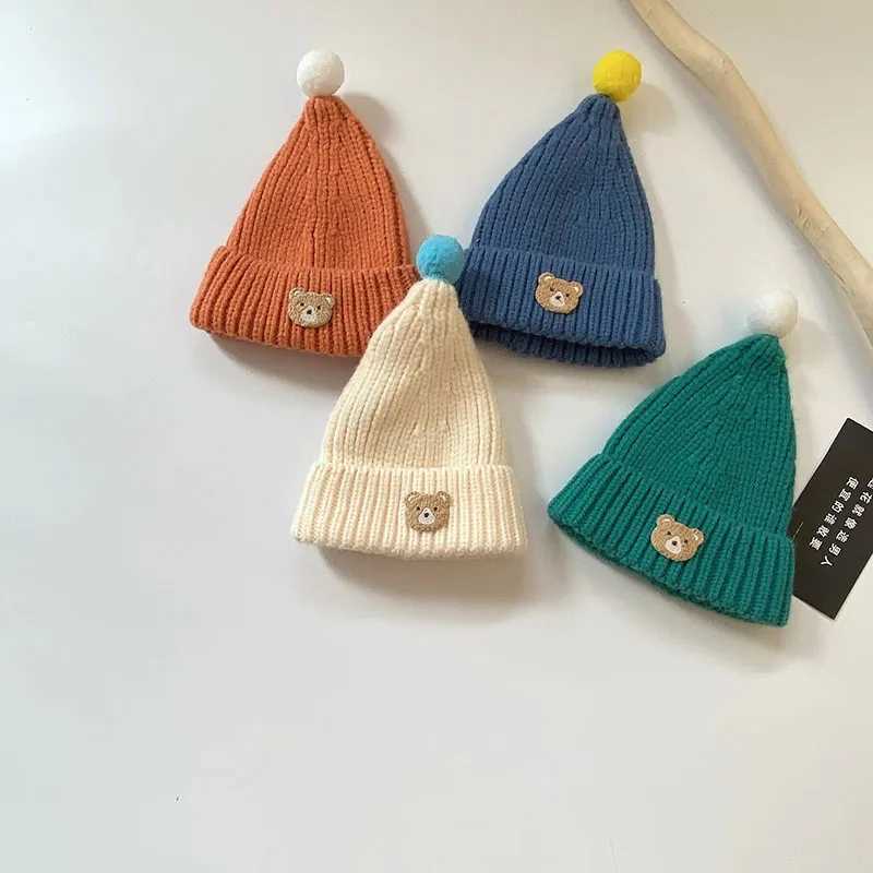 MILANCEL Winter Baby Hat Infant Bear Head Knitted Baby Cute Elastic Woolen Yarn CapXJ241213