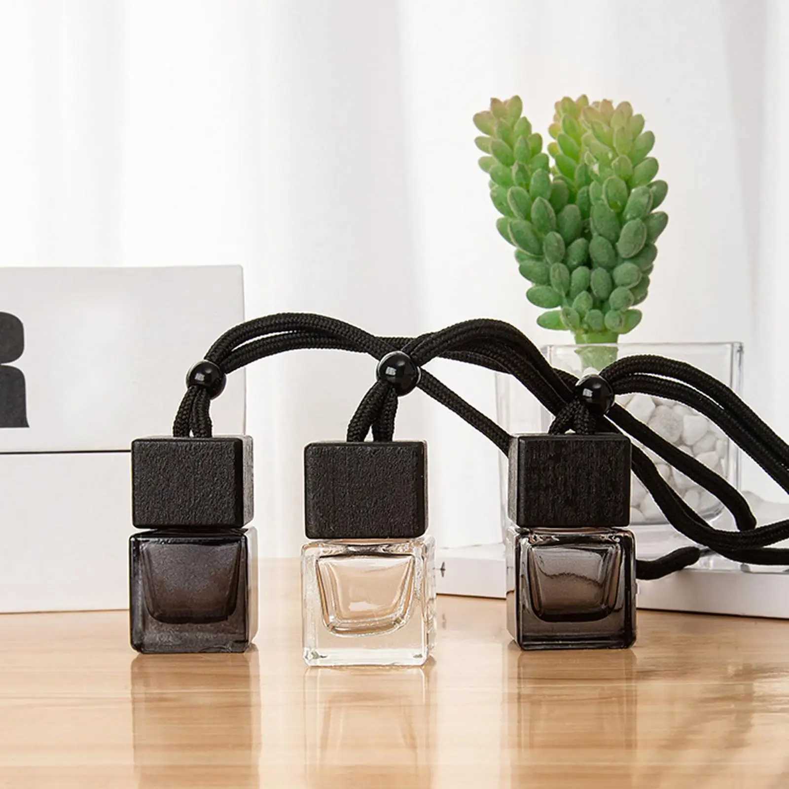 3Pcs Car Empty Refillable Fragrance Hanging Essential Oil Diffuser Bottles for Car Decorative Black 8mlXJ241213