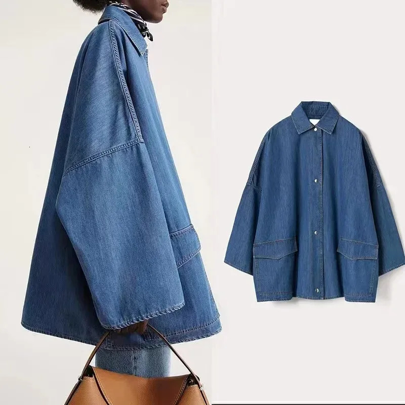 denim jacket Origina silhouette wide sleeved fried loose fit shirt modern retro large pocket 2024 241211