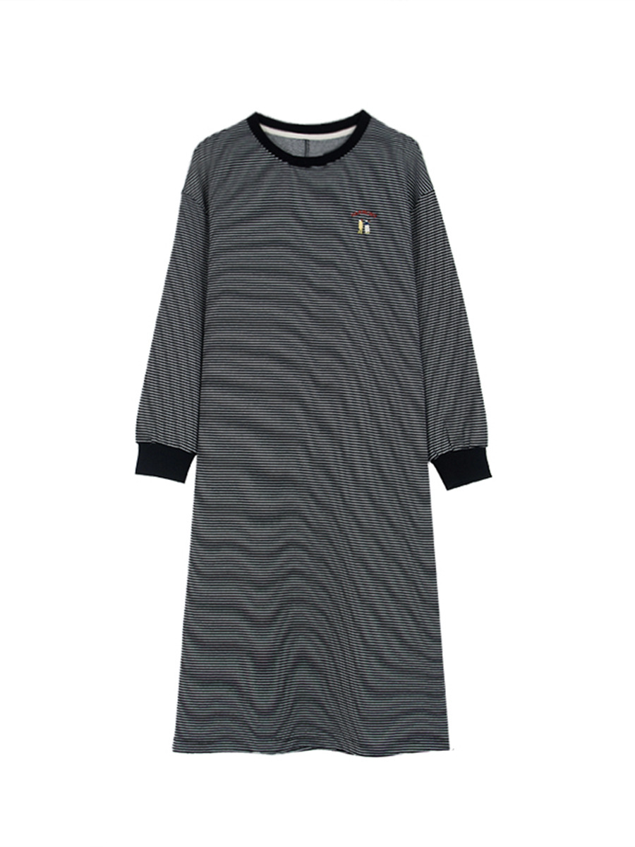 T761 Retro Striped Sweater Dress Women's Winter New Midi Dress