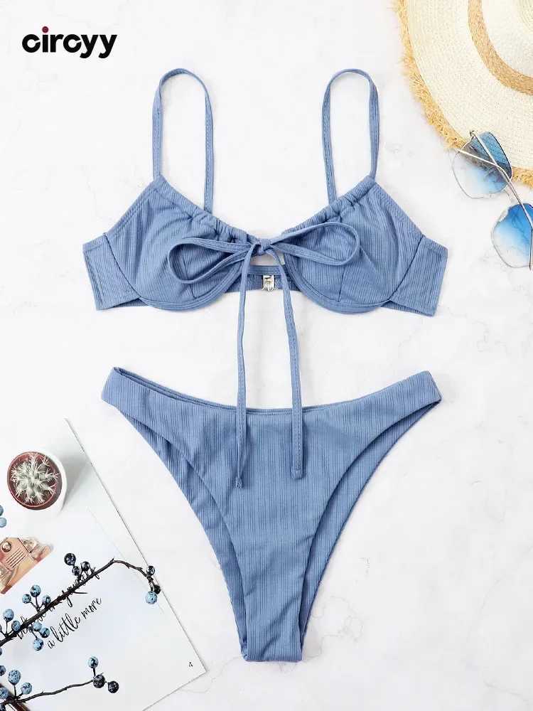 Circyy Swimsuit Women Bikini Set Solid Chic Spaghetti Strap Two-Piece Fa Swimwear New Fashion Bathing Holiday Sexy BeachwearXJ241212