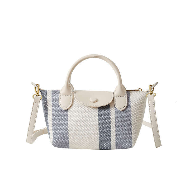 Women's New Korean Version Hand-Held Dumpg Trendy, High-End Texture Fabric Striped Shoulder Crossbody Bag Fashionable, Quality Classic